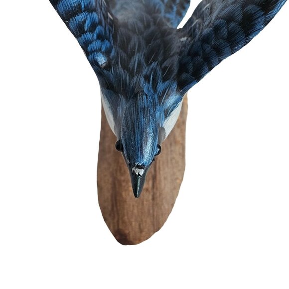 Handcrafted Blue Jay Bird Figurine On Wooden Base - Picture 12 of 12